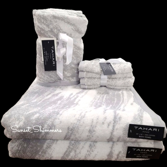Tahari Other - 8pc TAHARI Gray & White Marble Pattern Bath Hand Washcloth Towel Set New